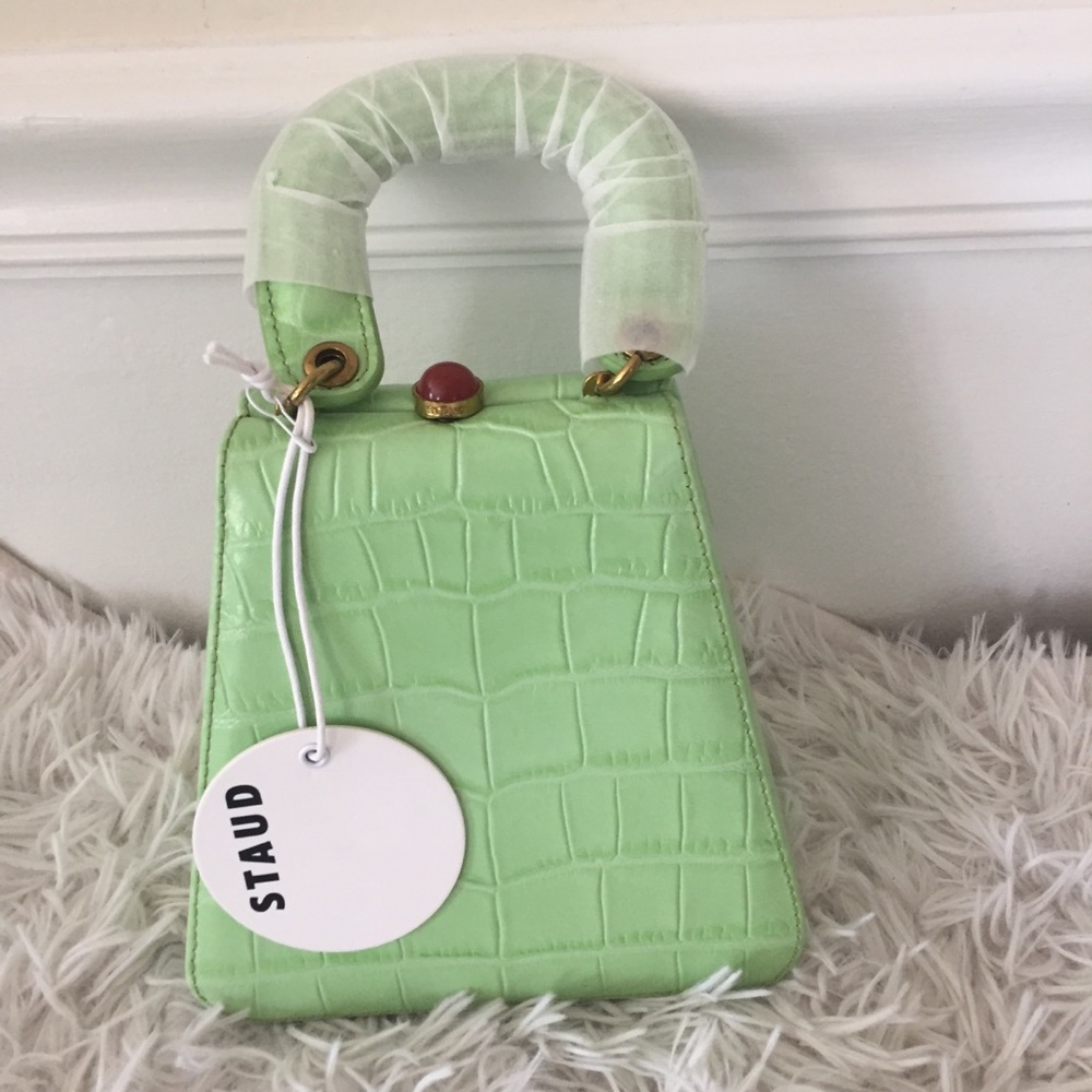 STAUD Kenny Croc-Embossed Leather Top Handle Bag - Picture 7 of 14